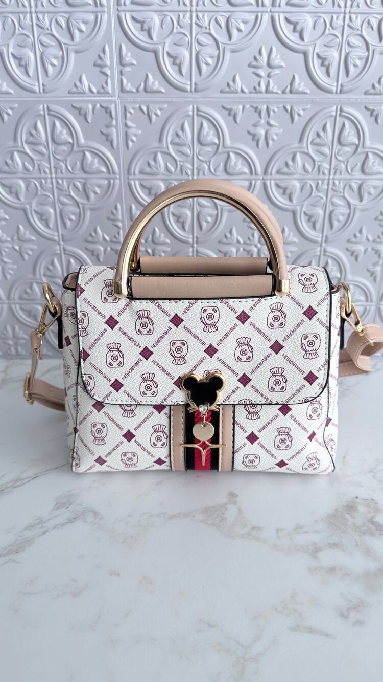 Mickey Mouse Charm Satchel Bag Women’s Handbag White Beige NEW